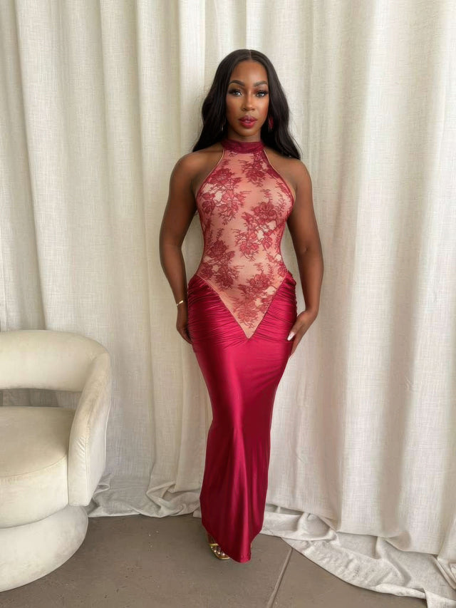 Crimson Lace Hourglass Dress