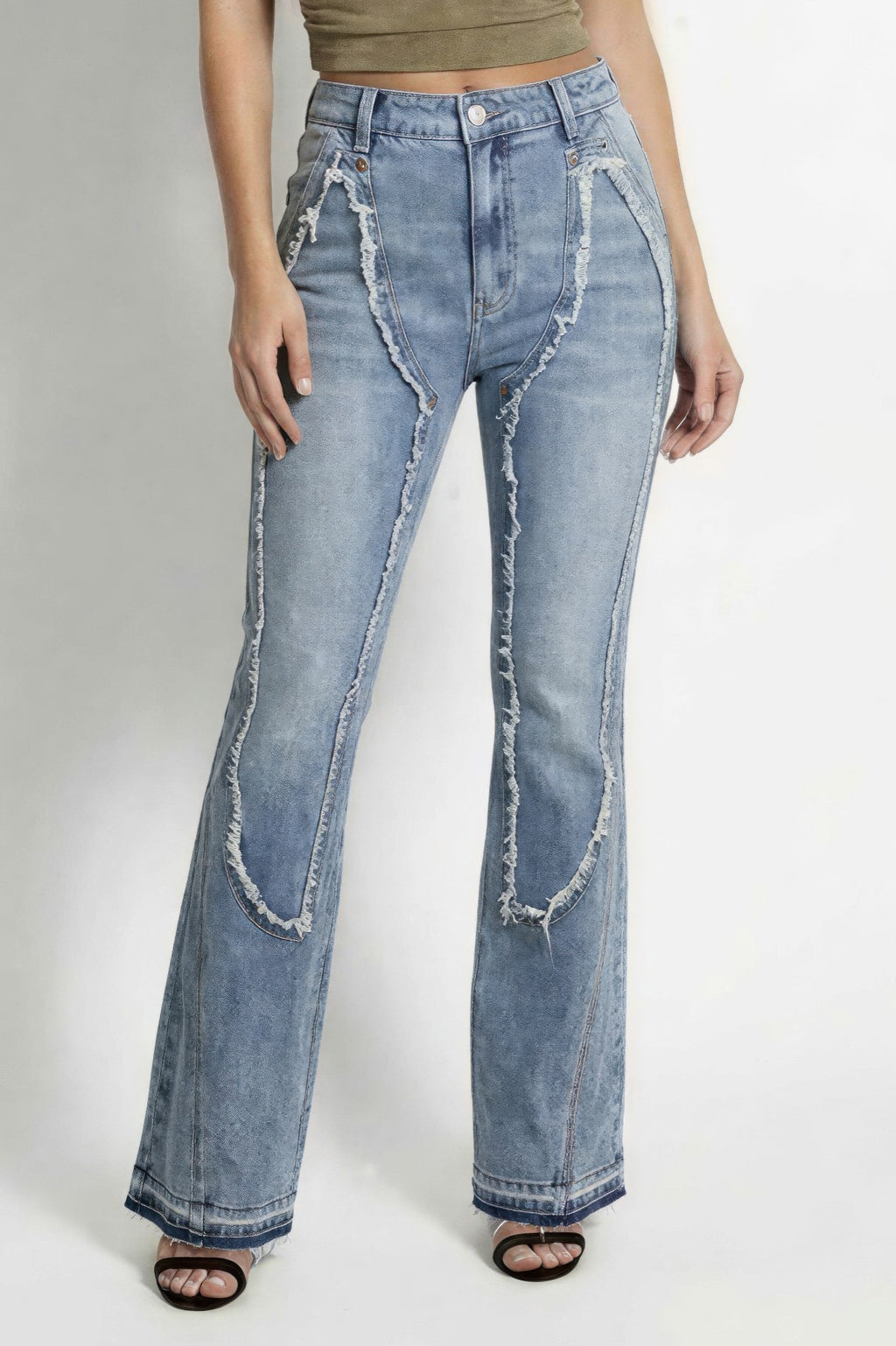 Ripped Curve-panel Flare Jeans - image 4
