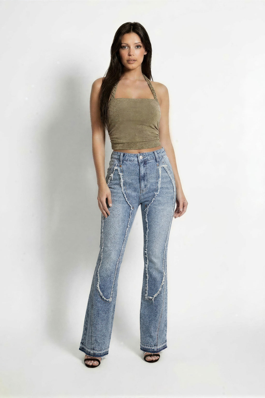 Ripped Curve-panel Flare Jeans - image 6