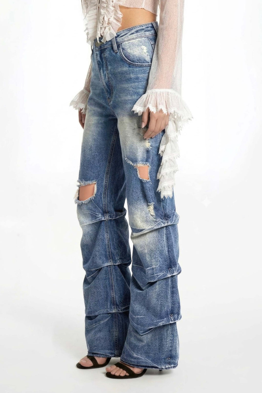 Riot Stack Destroyed Flare Jeans - image 2