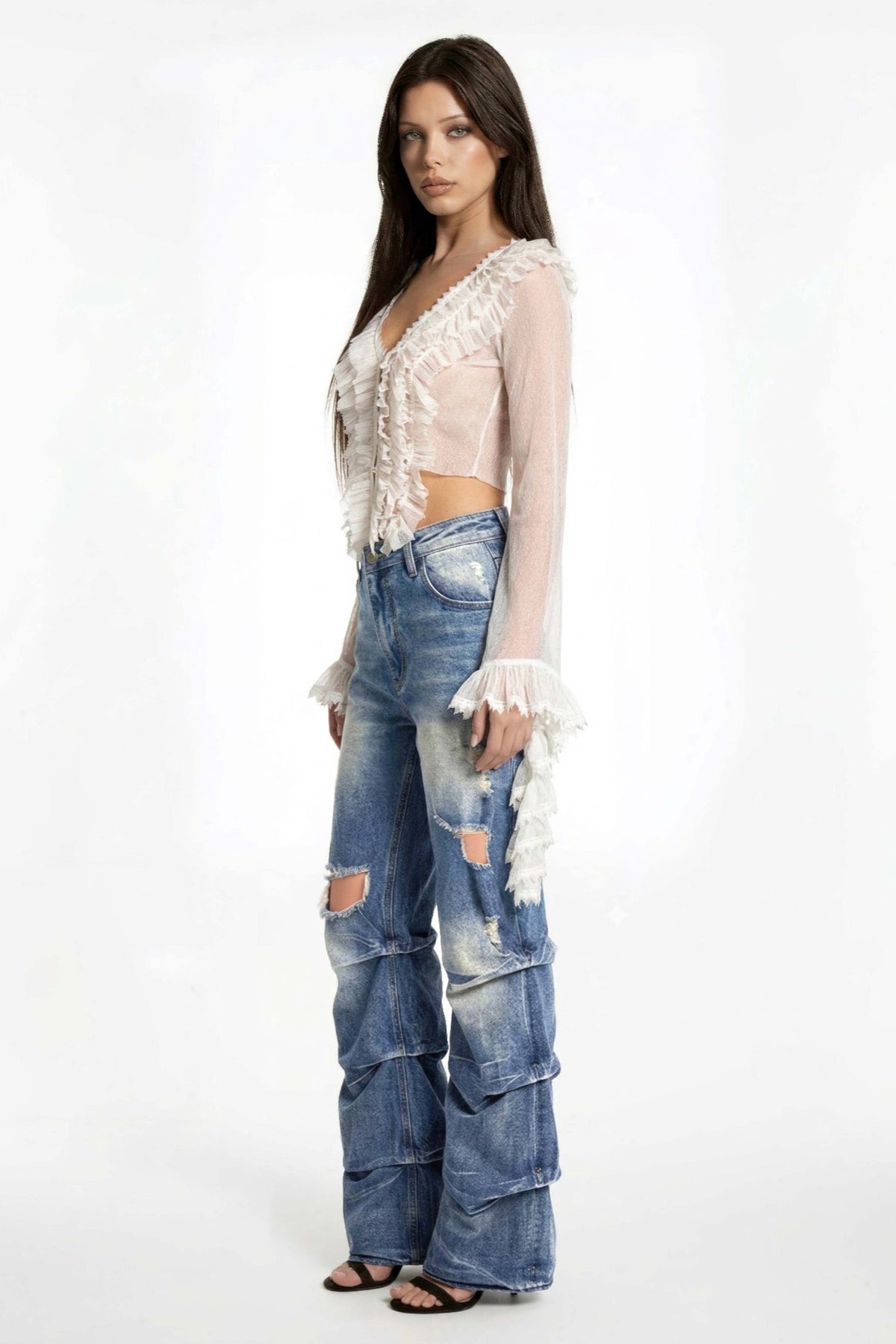Riot Stack Destroyed Flare Jeans - image 4