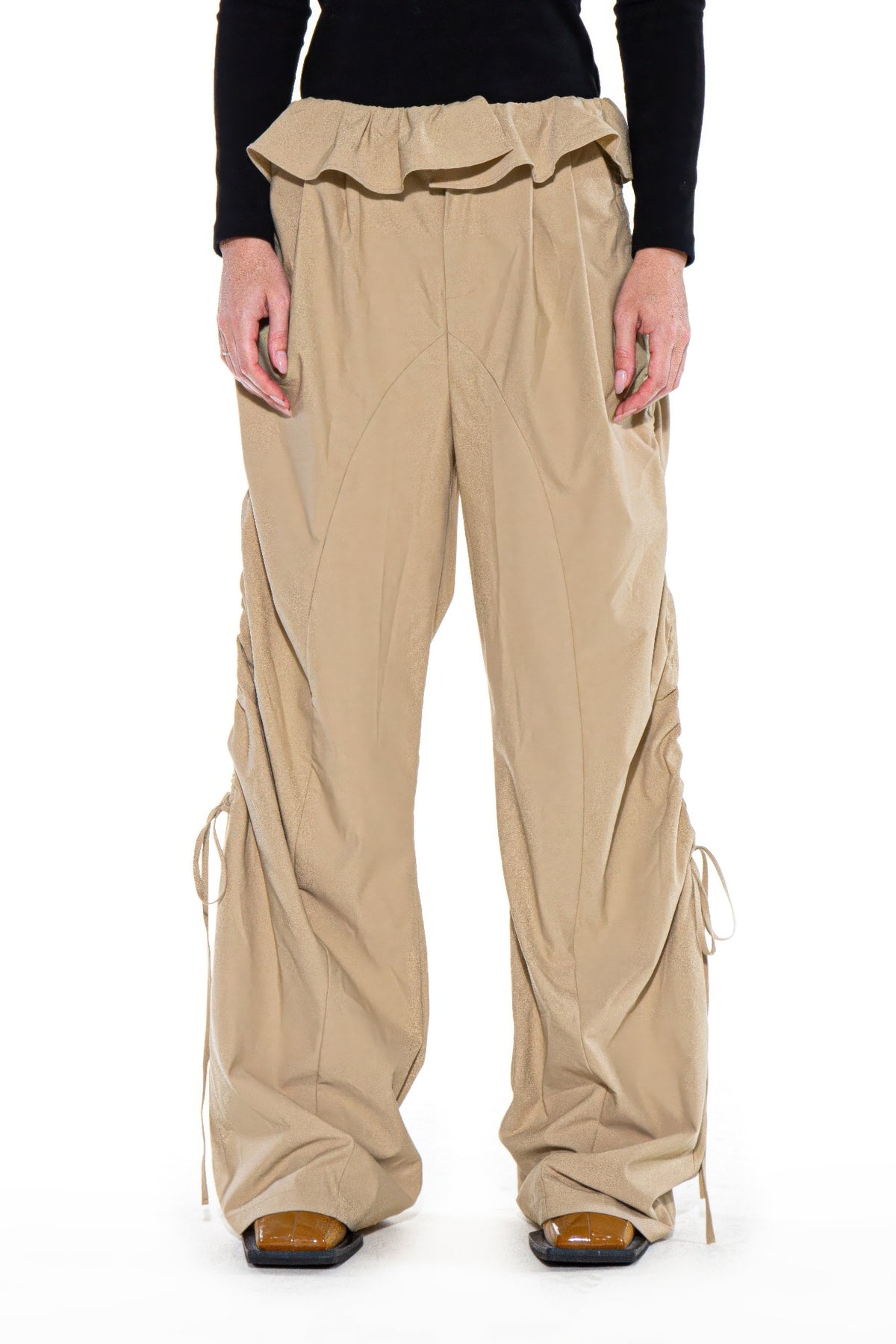 Ruffle Waist Ruched Wide-leg Pants