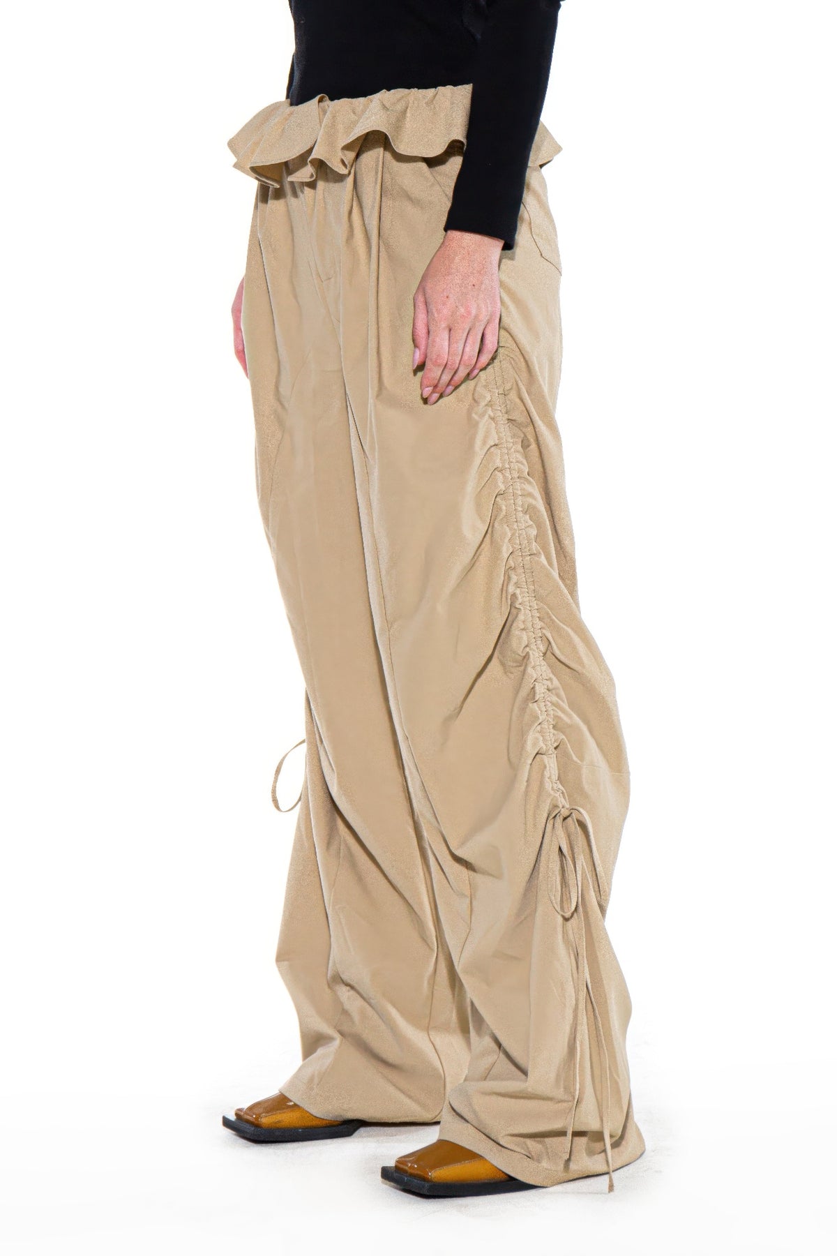 Ruffle Waist Ruched Wide-leg Pants - image 2