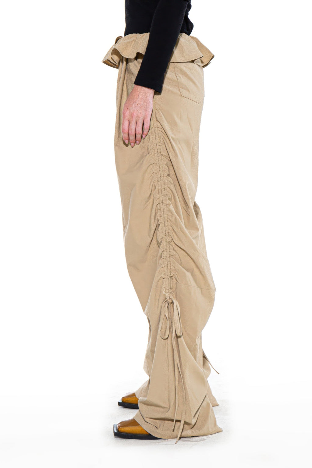 Ruffle Waist Ruched Wide-leg Pants - image 3