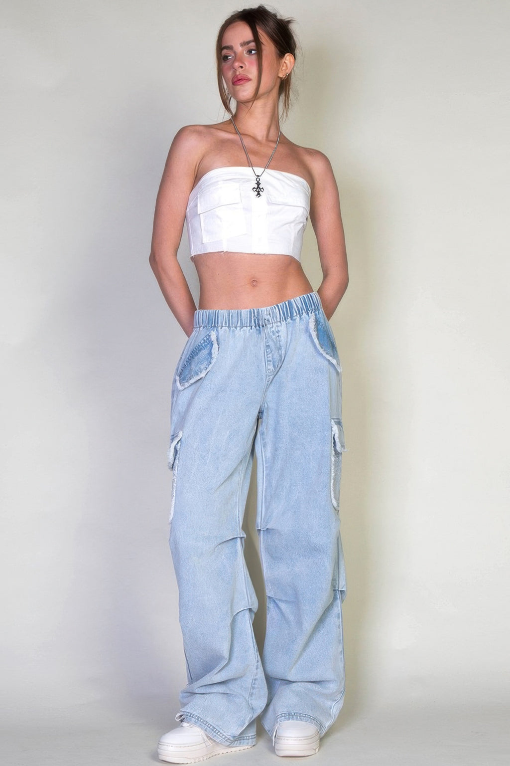 Denim Cargo Pants With Pockets - image 7
