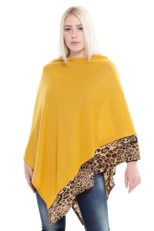 All Year Round Leopard Trim Solid Poncho - Clusimo