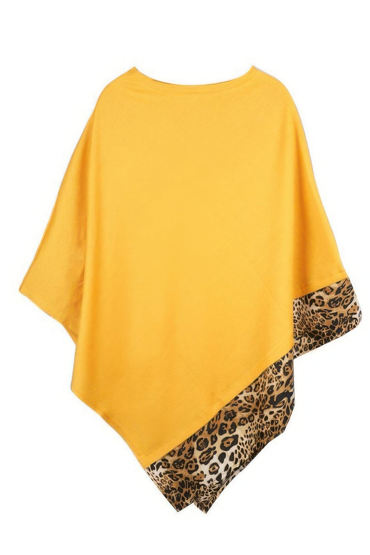 All Year Round Leopard Trim Solid Poncho - Clusimo