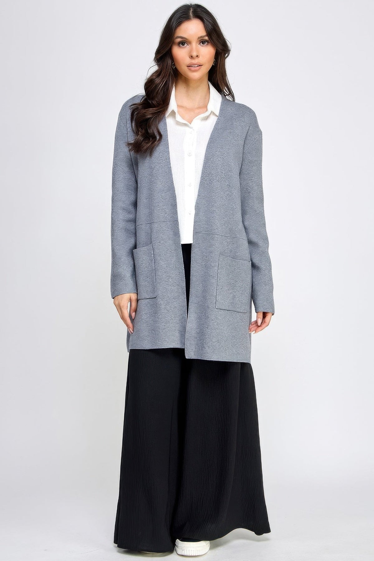 Basic Soft Long Line Open Front Sweater Cardigan - Clusimo