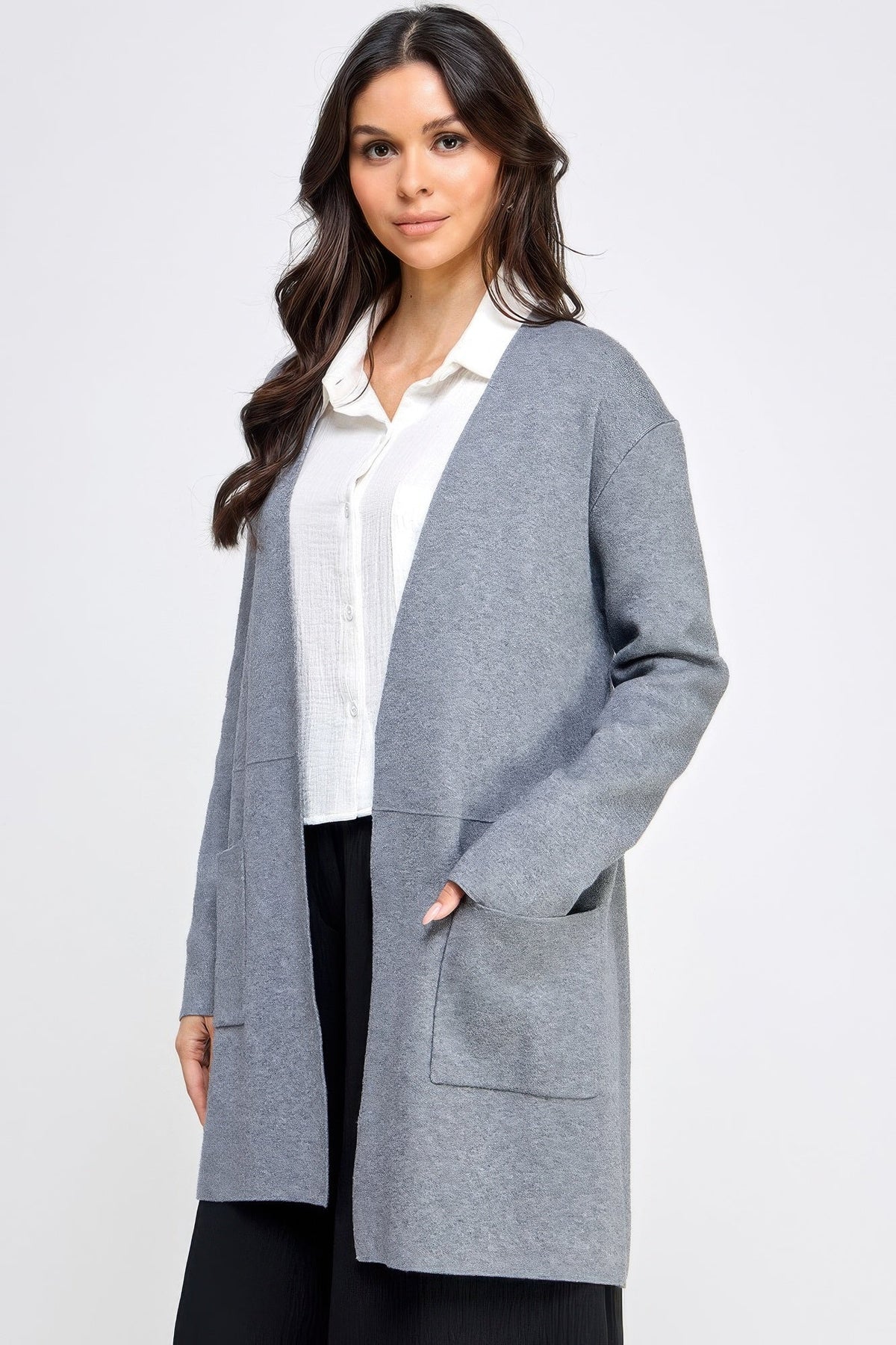 Basic Soft Long Line Open Front Sweater Cardigan - Clusimo