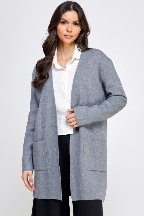 Basic Soft Long Line Open Front Sweater Cardigan - Clusimo