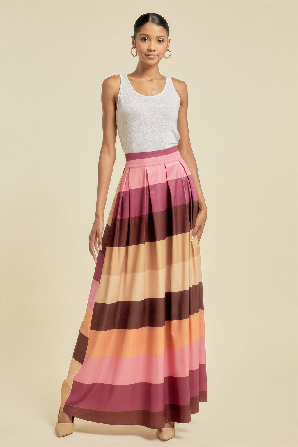Color Block Maxi Skirt With Pockets - Clusimo