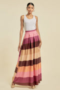 Color Block Maxi Skirt With Pockets - Clusimo