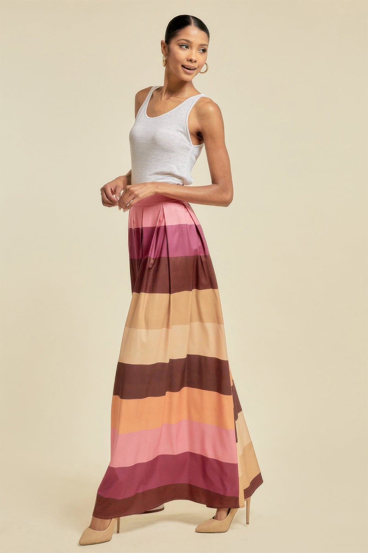 Color Block Maxi Skirt With Pockets - Clusimo