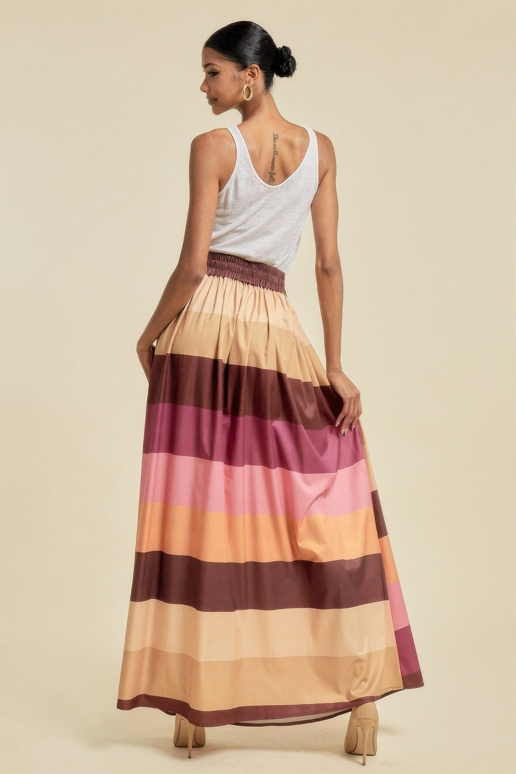 Color Block Maxi Skirt With Pockets - Clusimo
