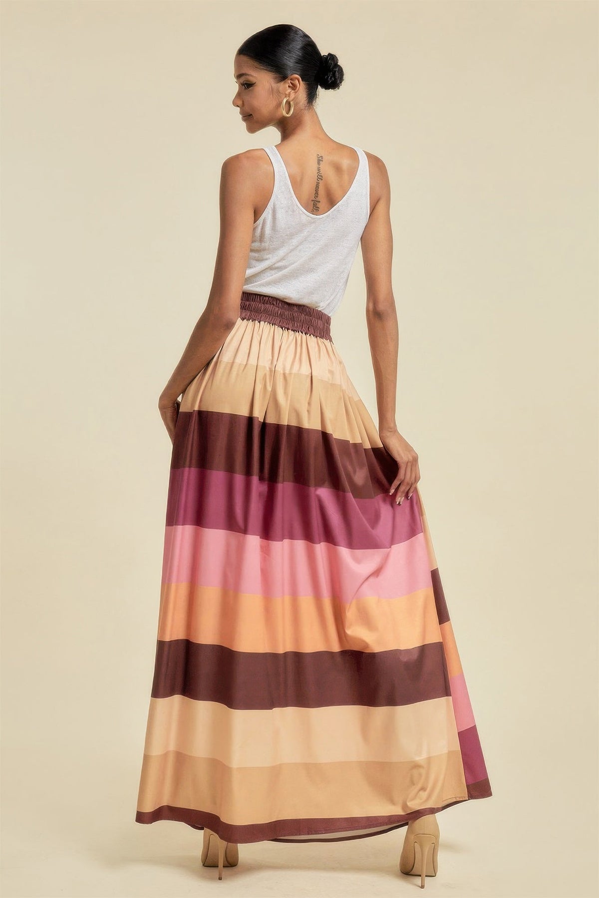 Color Block Maxi Skirt With Pockets - Clusimo