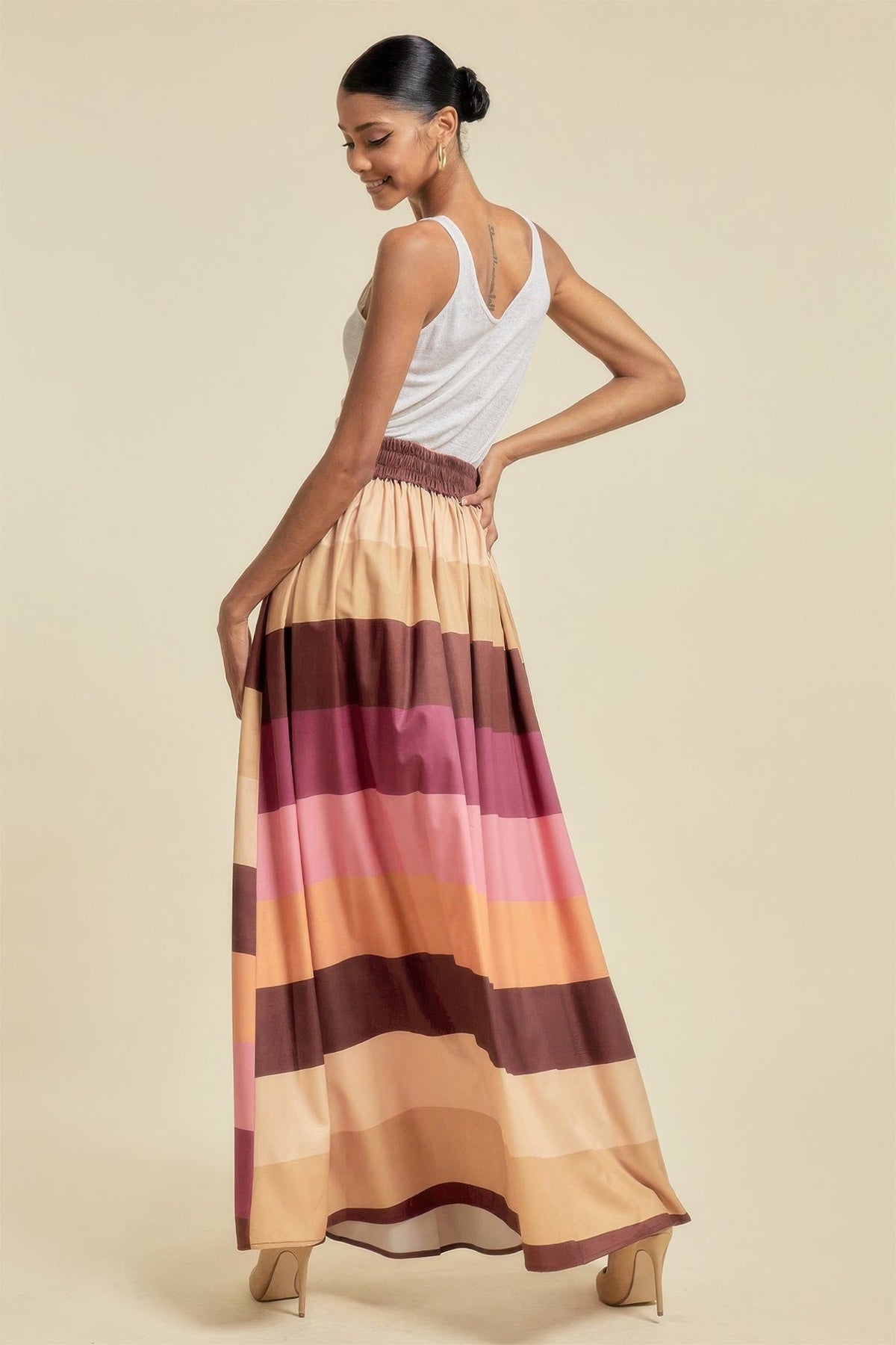 Color Block Maxi Skirt With Pockets - Clusimo