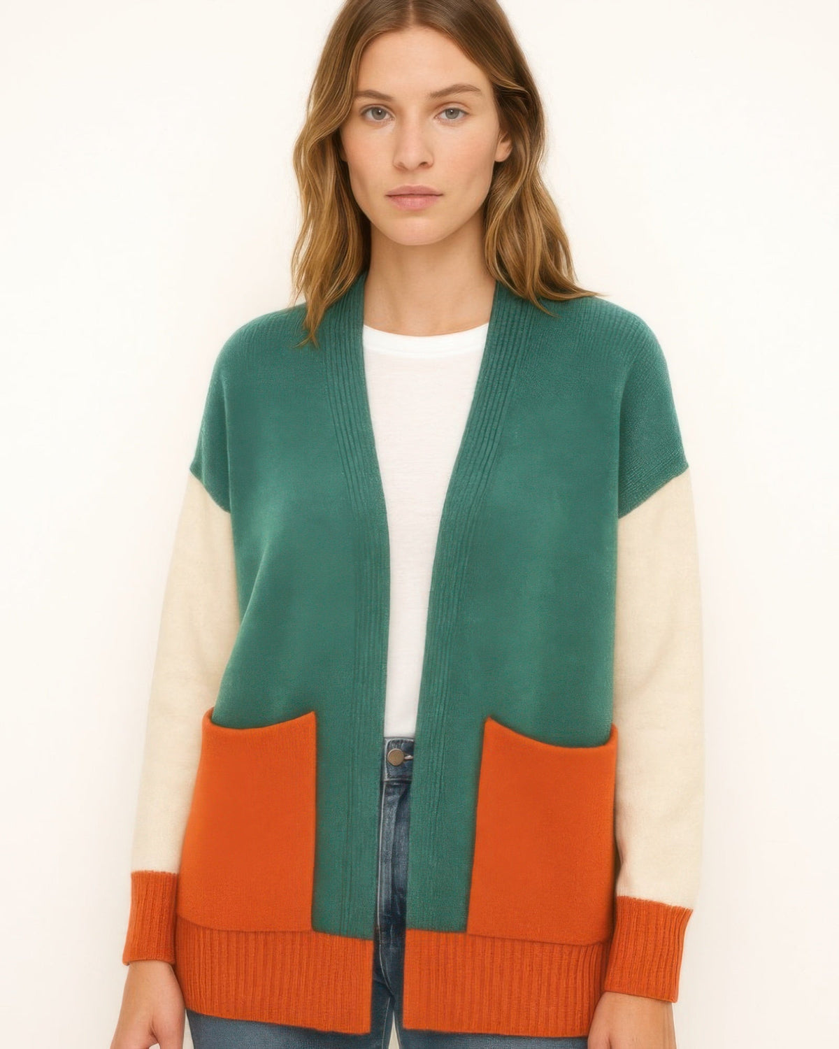 Color Block Open Cardigan - Clusimo