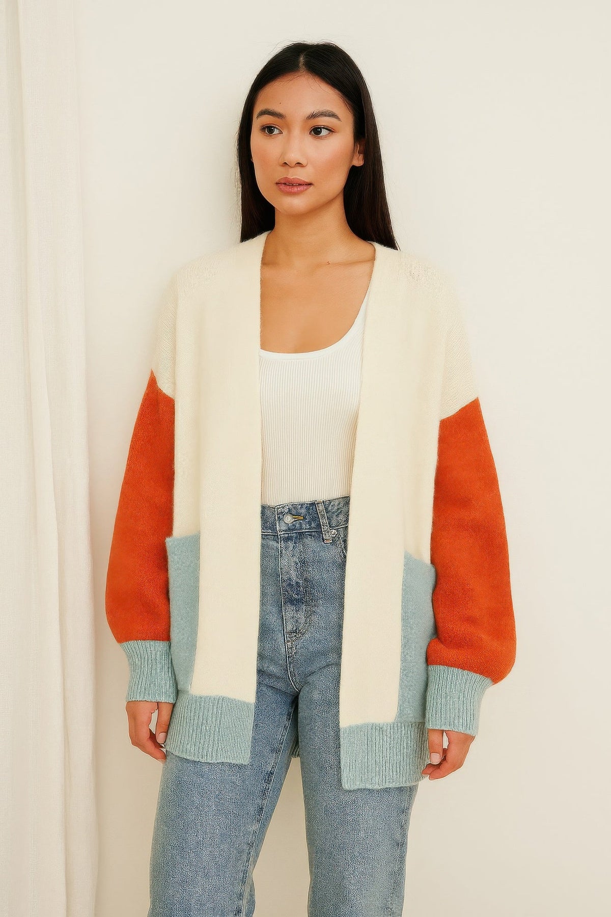 Color Block Open Cardigan - Clusimo