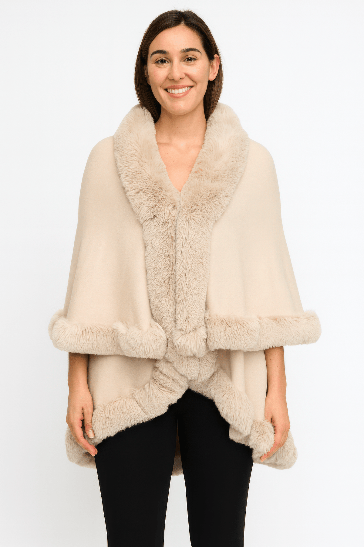 Crimson Elegance Faux Fur Trim Cape - Clusimo