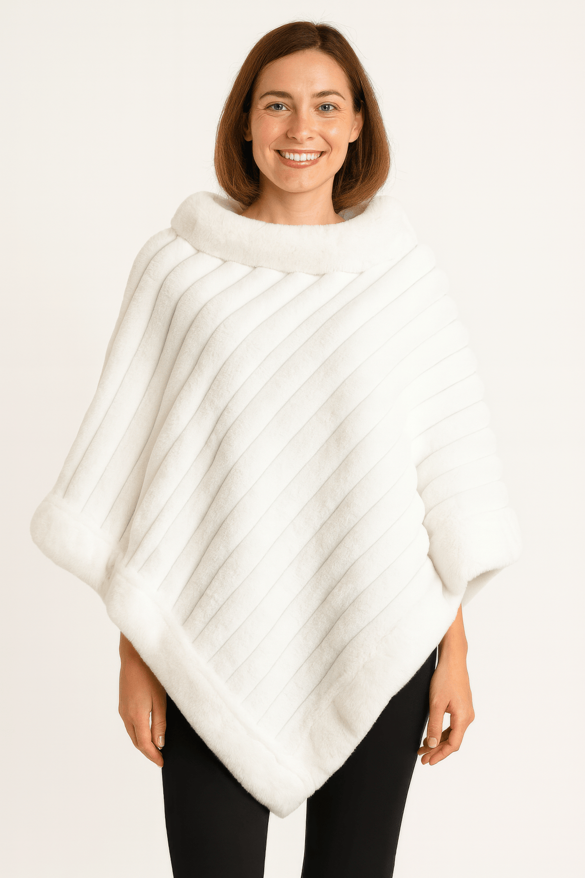 Elegant Faux Fur Winter White Poncho - Clusimo