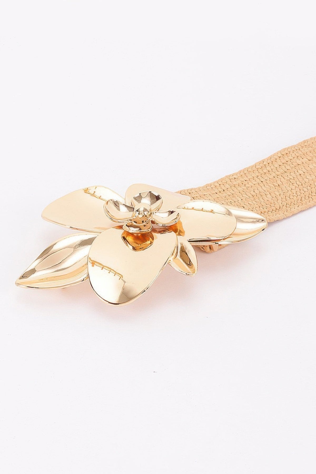 Faux Straw Big Metal Buckle Elastic Plus Size Belt - Clusimo