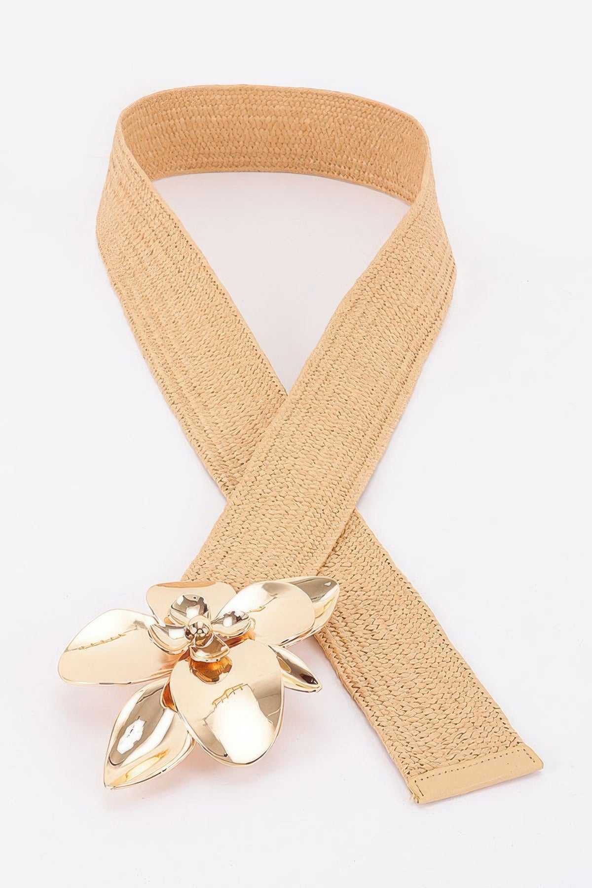 Faux Straw Big Metal Buckle Elastic Plus Size Belt - Clusimo
