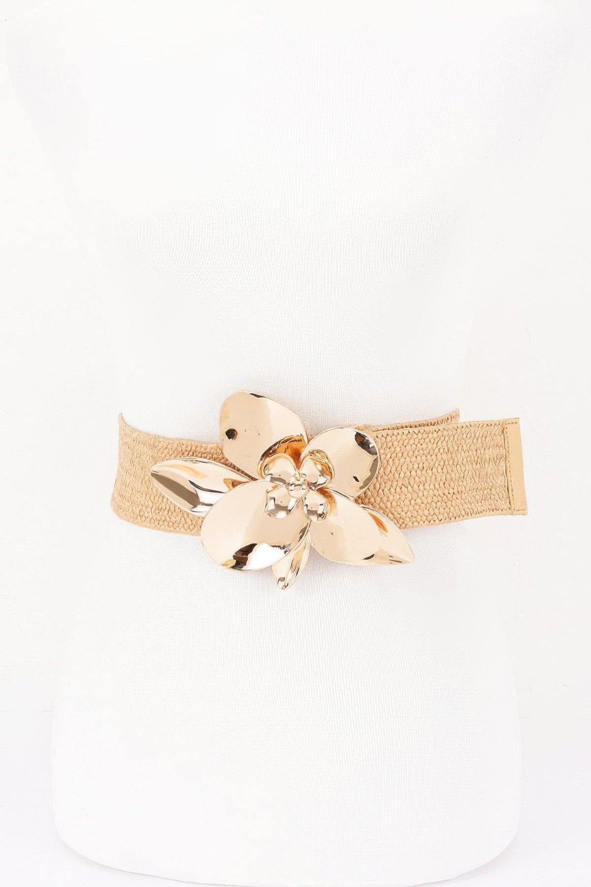 Faux Straw Big Metal Buckle Elastic Plus Size Belt - Clusimo