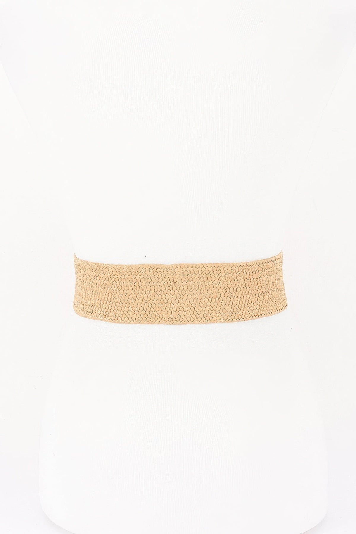 Faux Straw Big Metal Buckle Elastic Plus Size Belt - Clusimo