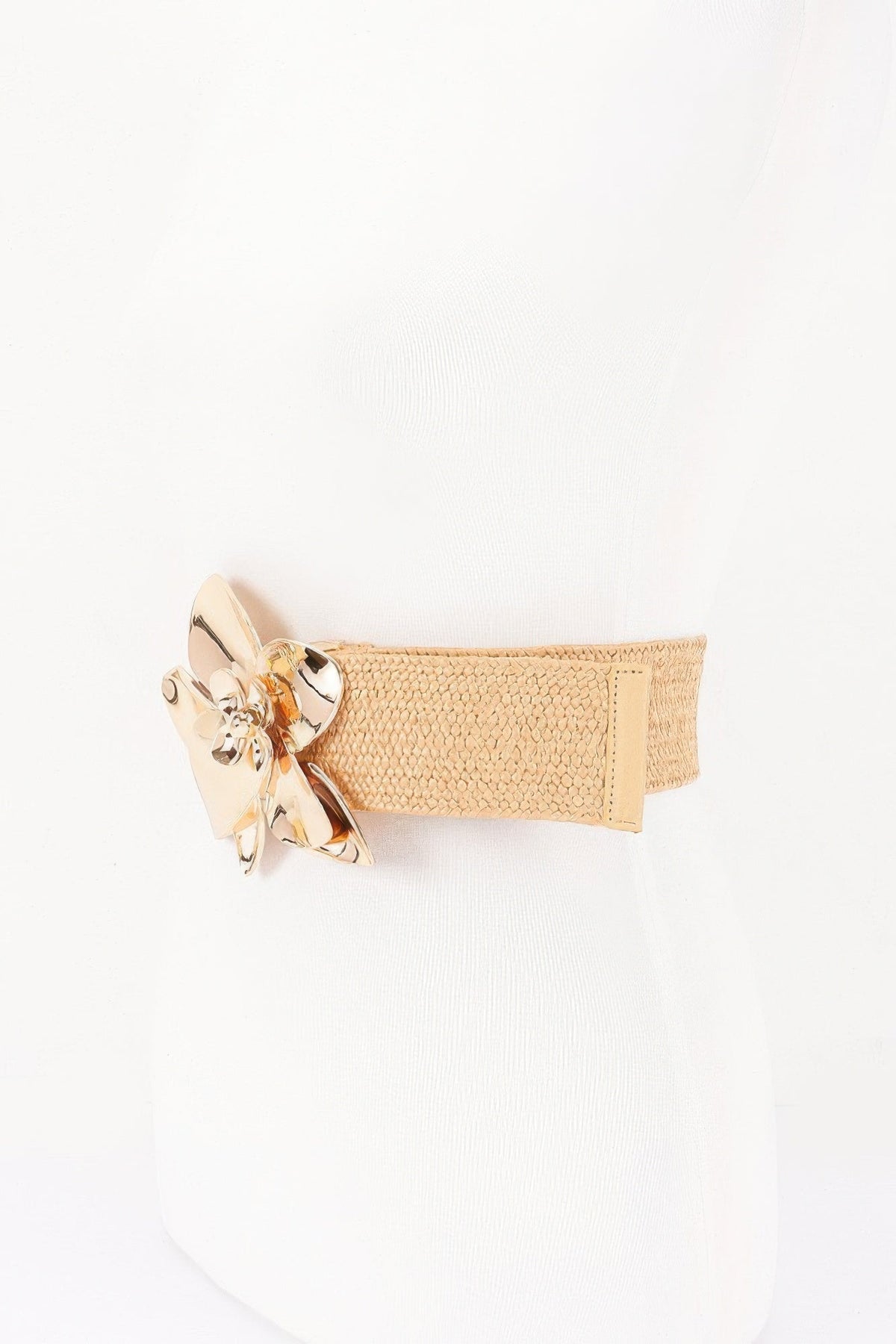 Faux Straw Big Metal Buckle Elastic Plus Size Belt - Clusimo