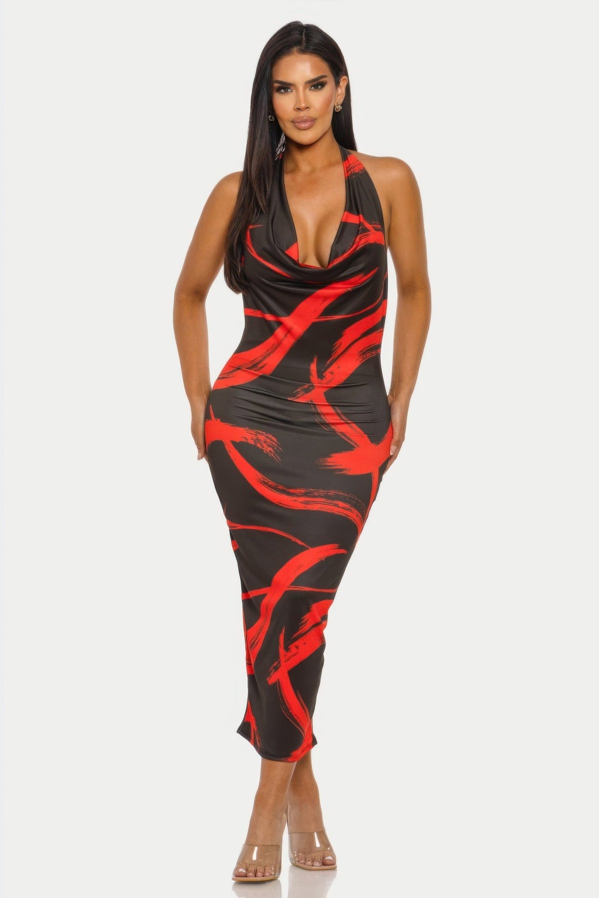 Fierce Stroke Halter Midi Dress - Clusimo