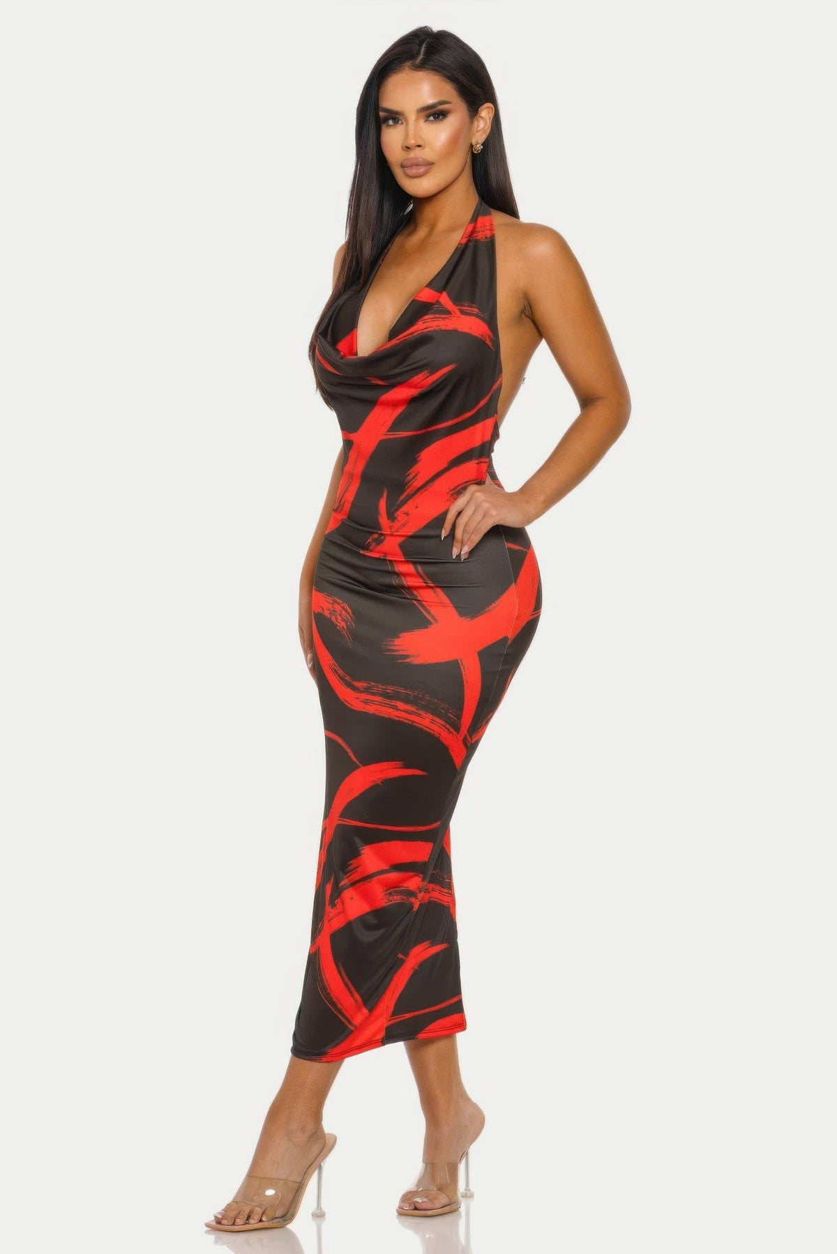 Fierce Stroke Halter Midi Dress - Clusimo