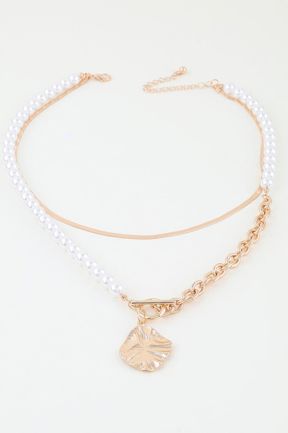 Hammered Toggle Beaded Chain Necklace - Clusimo