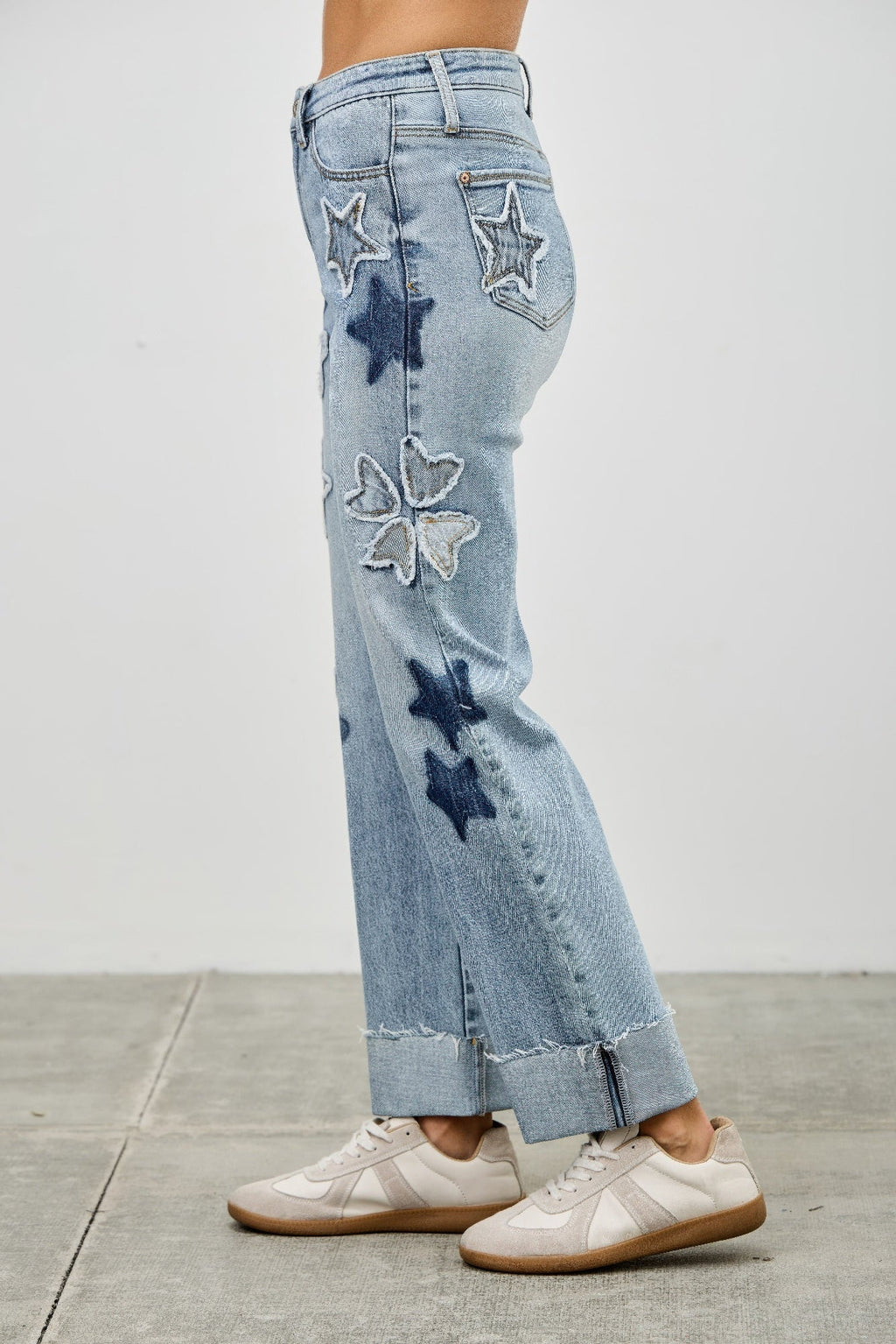 High Rise Star & Heart Patched Dad Jean W/stretch - Clusimo