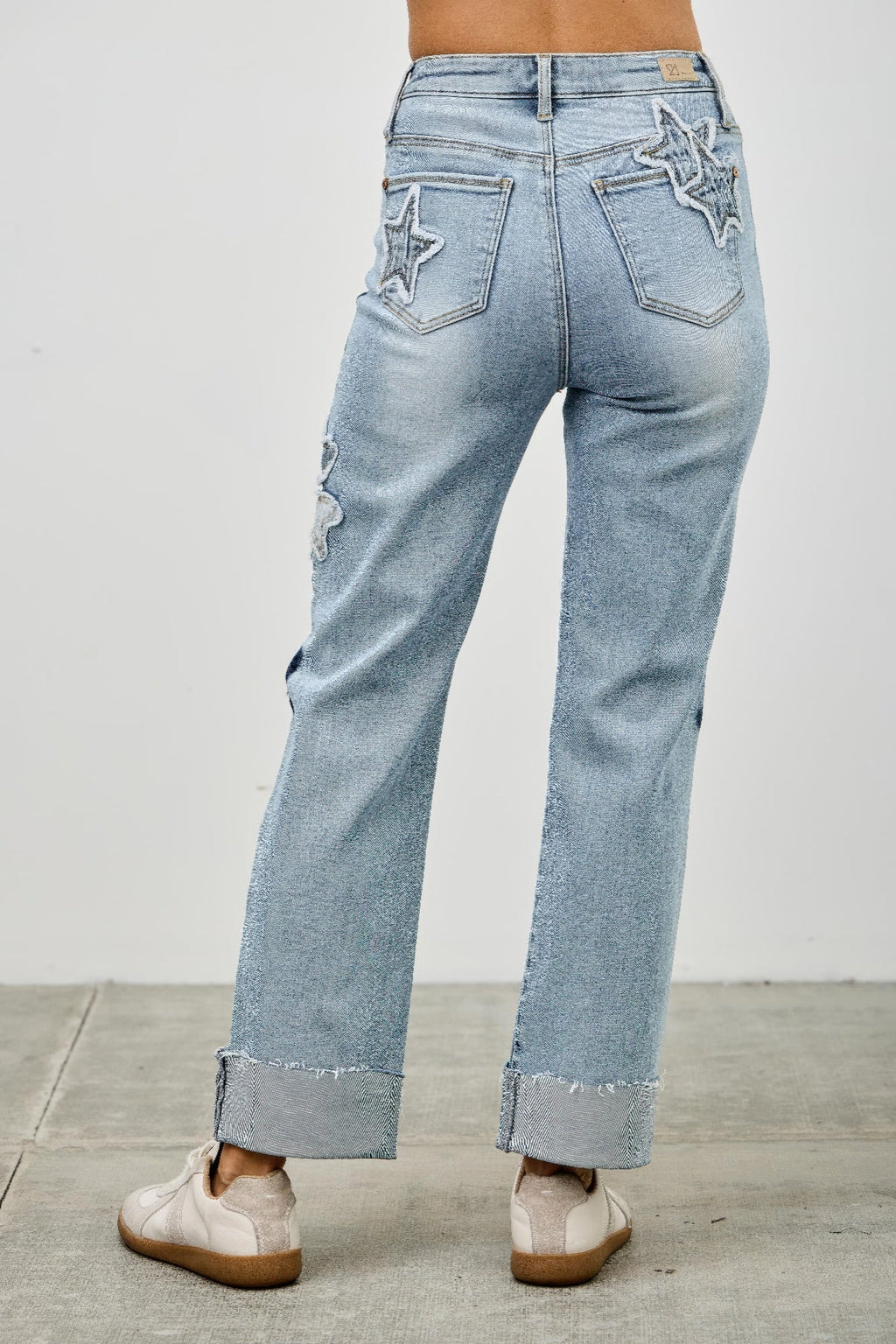 High Rise Star & Heart Patched Dad Jean W/stretch - Clusimo