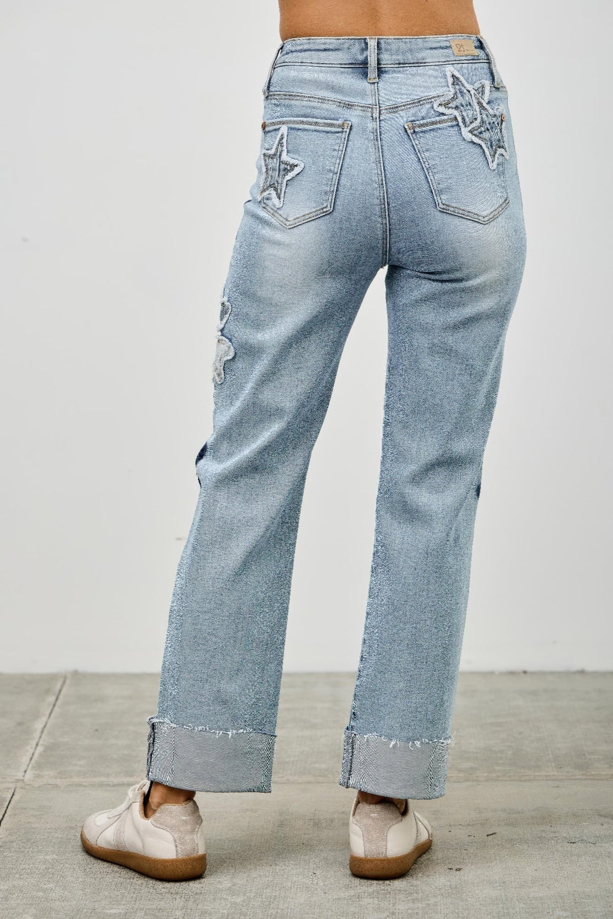 High Rise Star & Heart Patched Dad Jean W/stretch - Clusimo