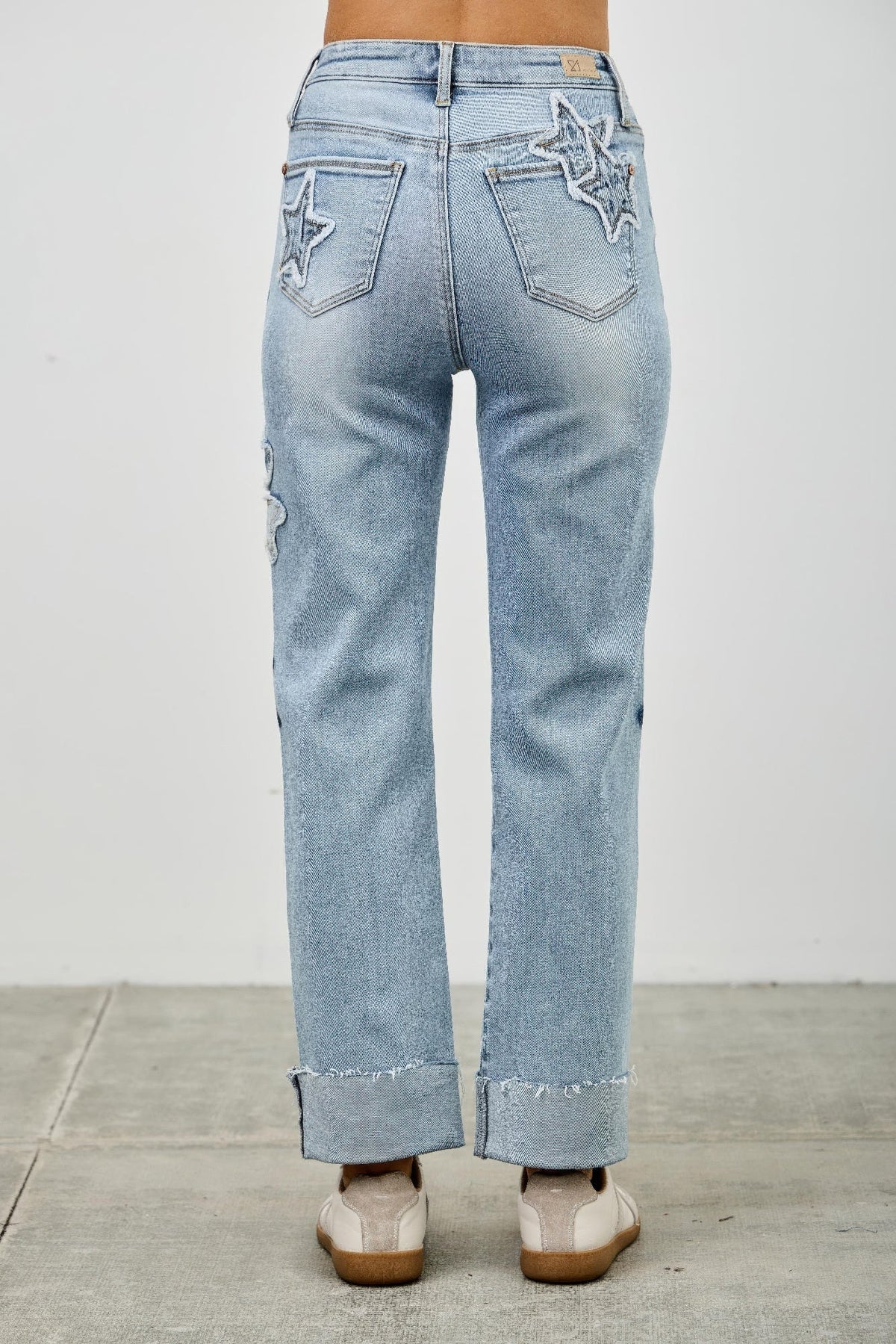 High Rise Star & Heart Patched Dad Jean W/stretch - Clusimo