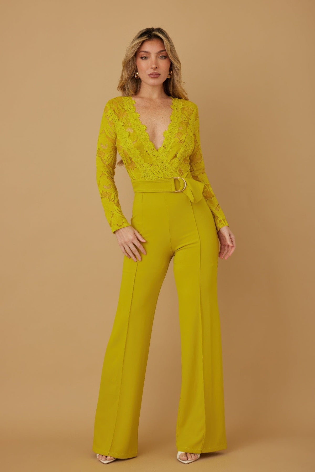 Lace Crochet Long Sleeve Jumpsuit - Clusimo