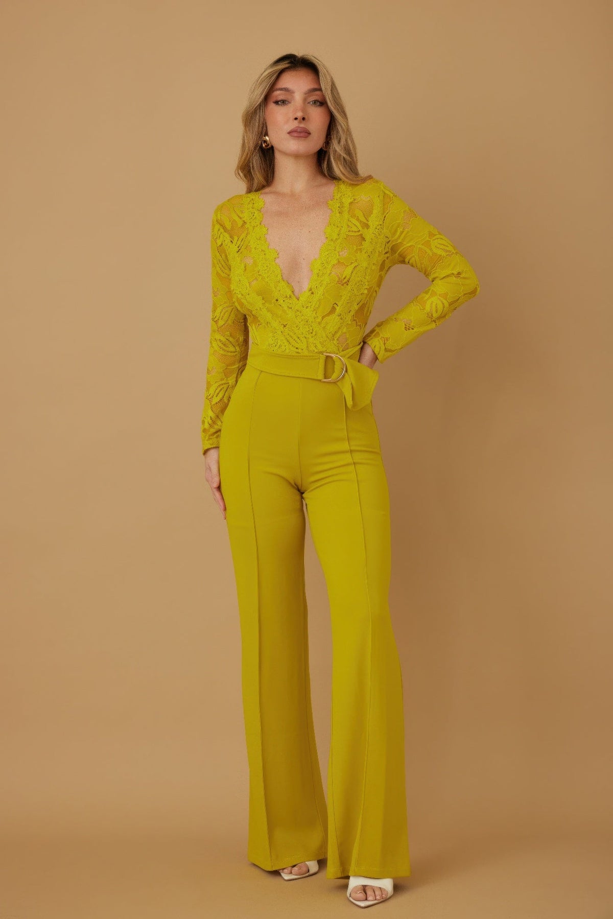 Lace Crochet Long Sleeve Jumpsuit - Clusimo