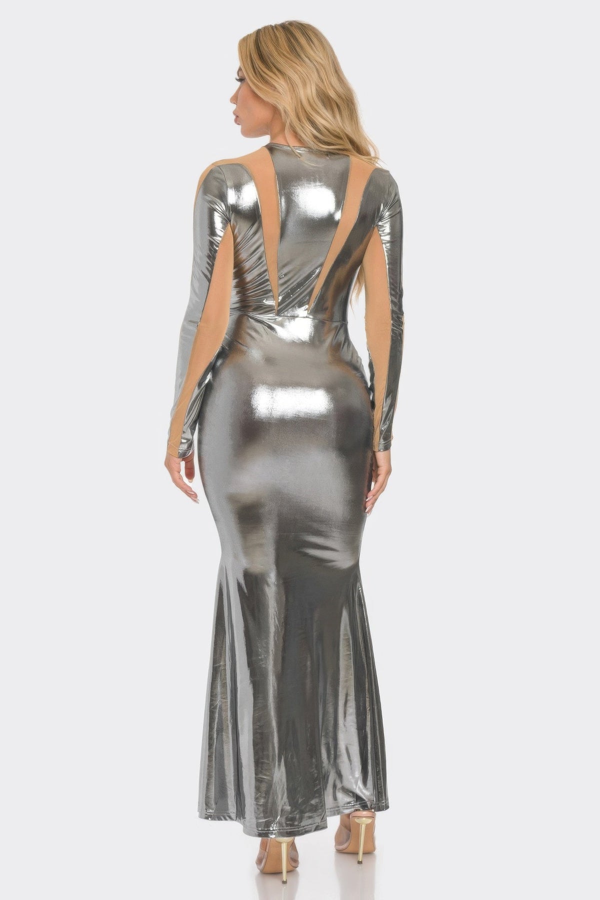 Mesh Cut Out Detail Maxi Dress - Clusimo