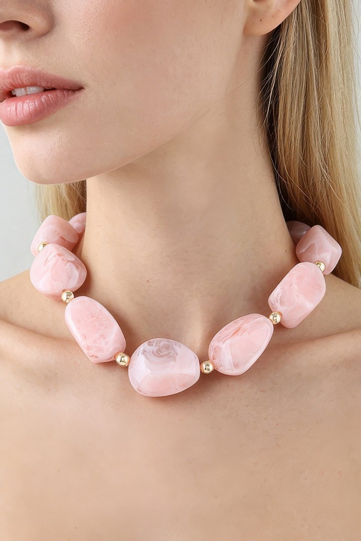 Multi Marble Stone Beaded Statement Necklace - Clusimo