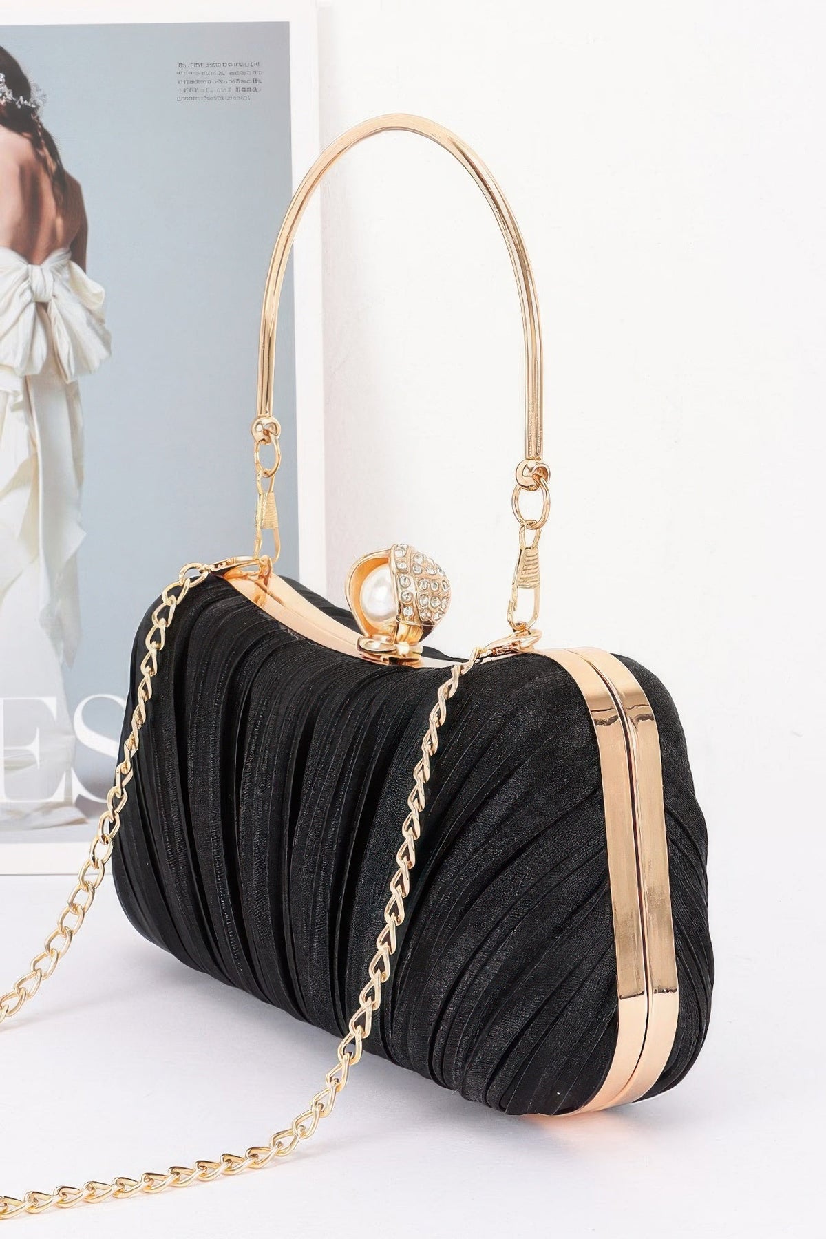 Pleated Polyester Party Clutch - Clusimo