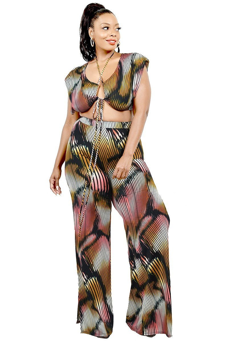 Plus Knitted Color Painting 2 Piece Pants Set - Clusimo