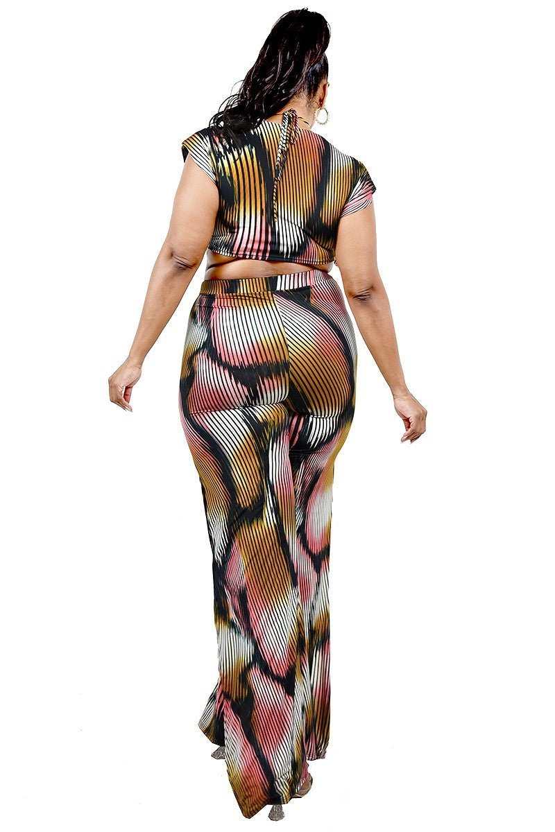 Plus Knitted Color Painting 2 Piece Pants Set - Clusimo