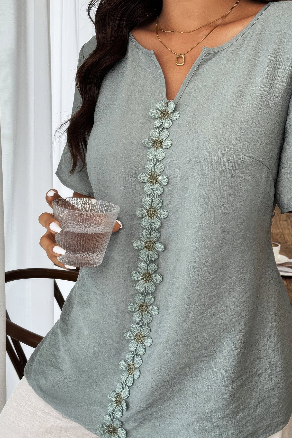 Plus Size Floral Patchwork Ruffle Trim Loose Top - Clusimo
