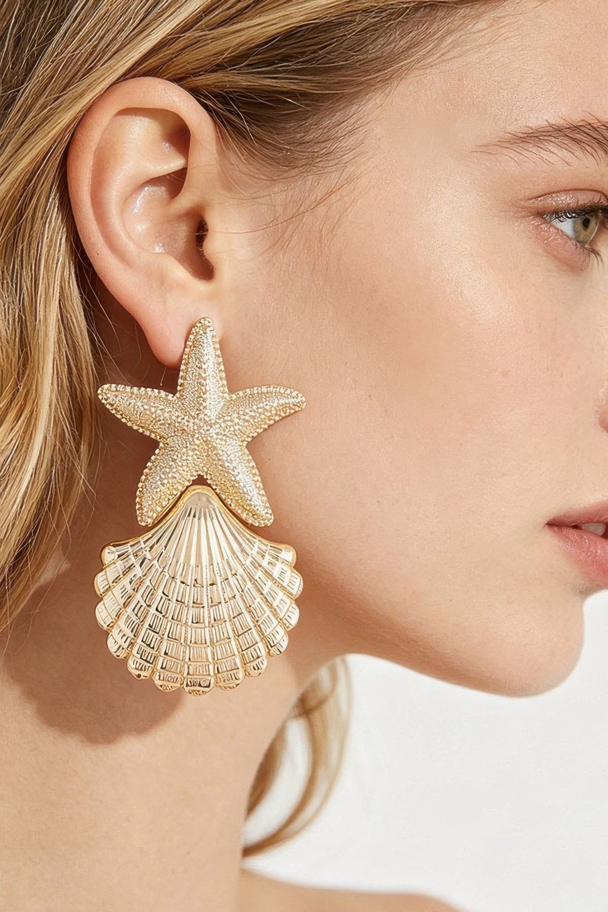Polished Starfish Shell Drop Earrings - Clusimo
