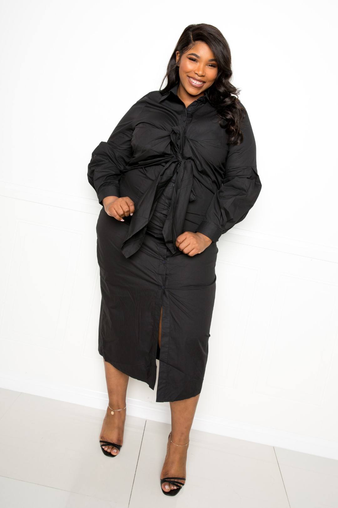 Poplin Tie Bow Shirt Dress - Clusimo