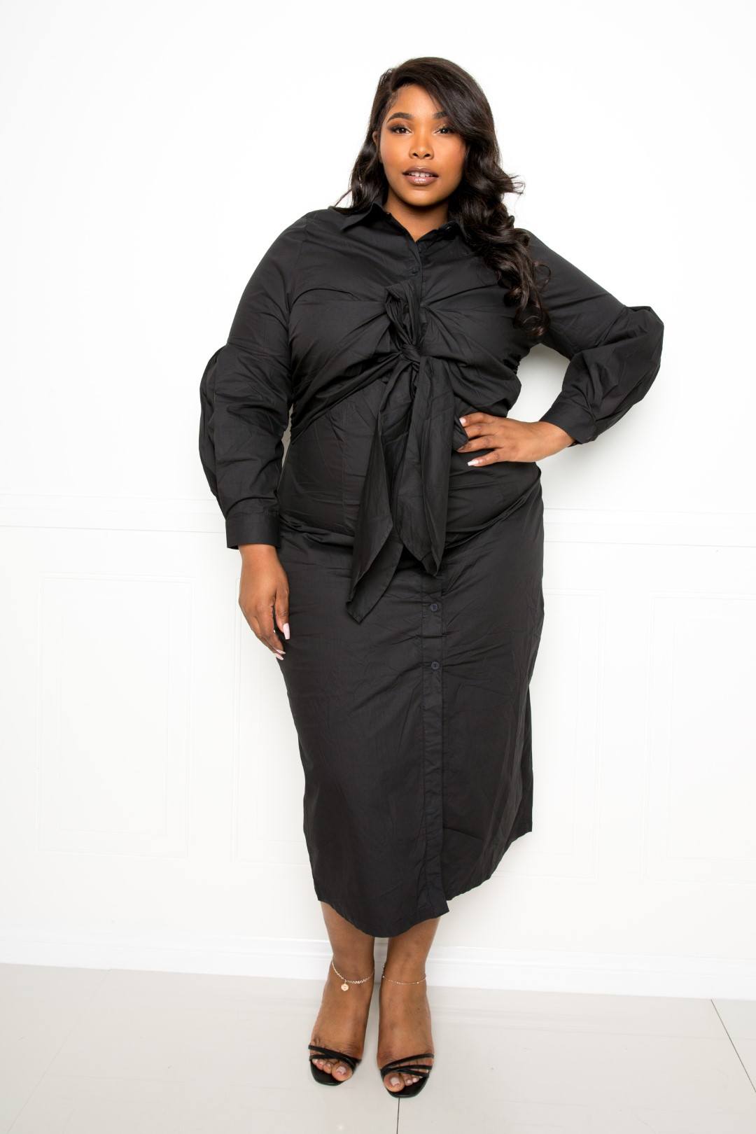 Poplin Tie Bow Shirt Dress - Clusimo