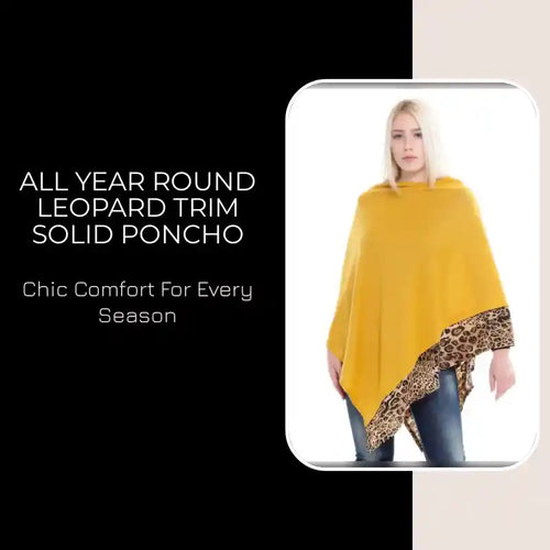 All Year Round Leopard Trim Solid Poncho by@Outfy