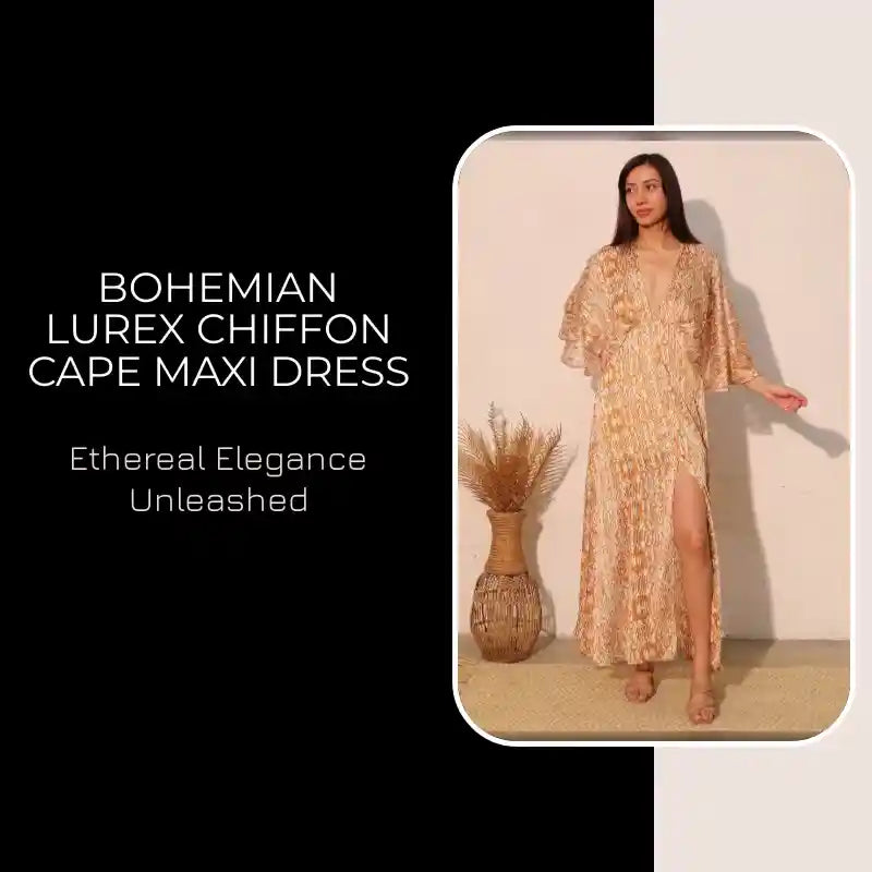 Bohemian Lurex Chiffon Cape Maxi Dress by@Outfy
