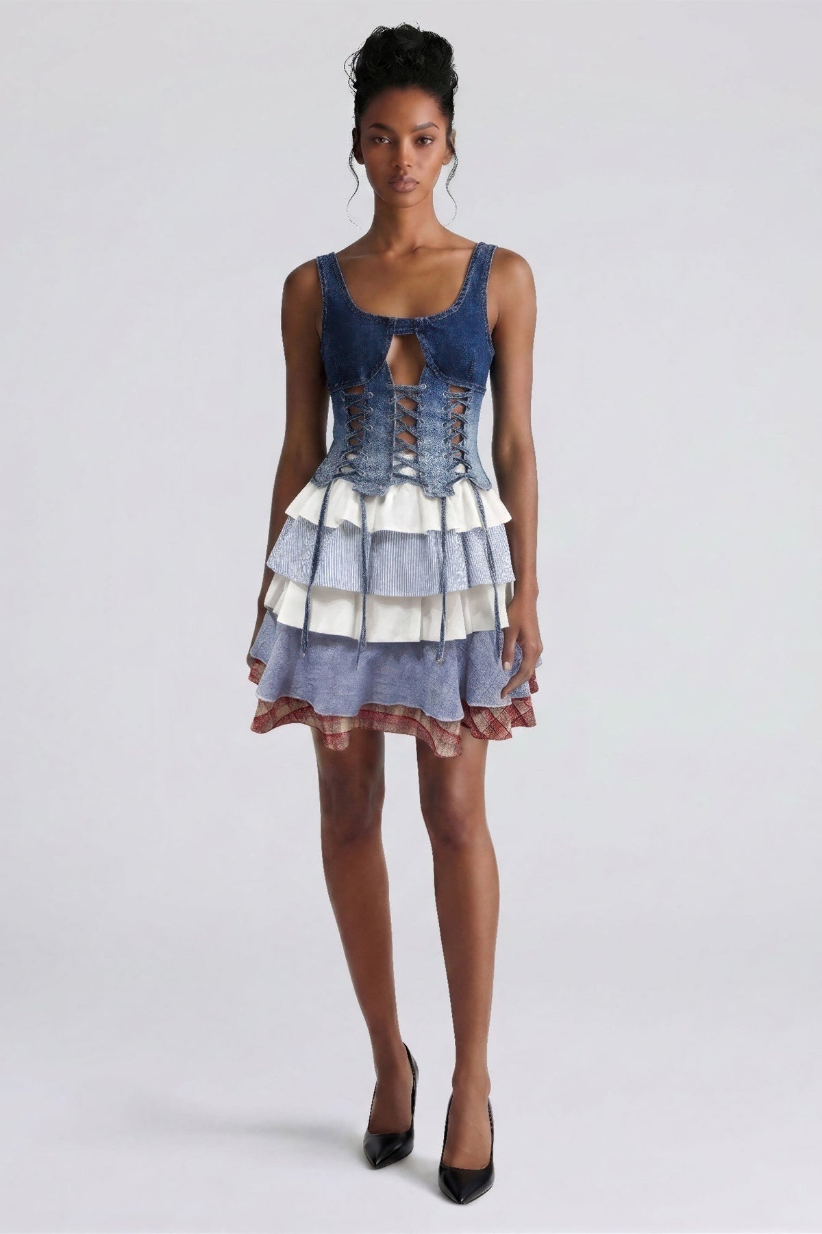 Rebel Stitch Lace-up Denim Corset Top - Clusimo